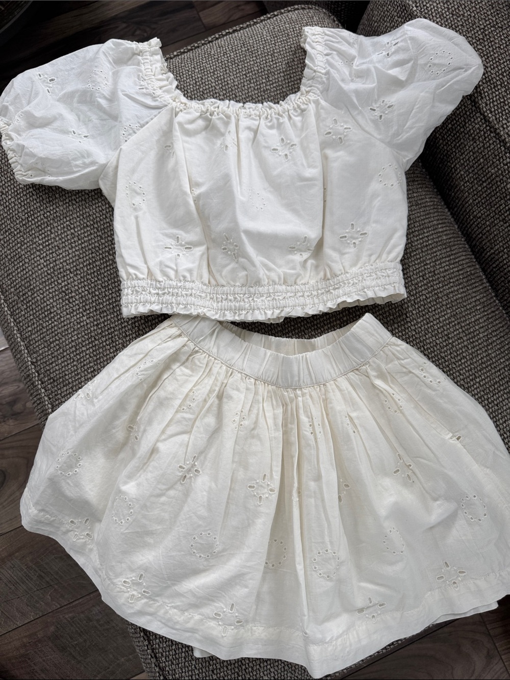 Top and dress set - cream eyelet